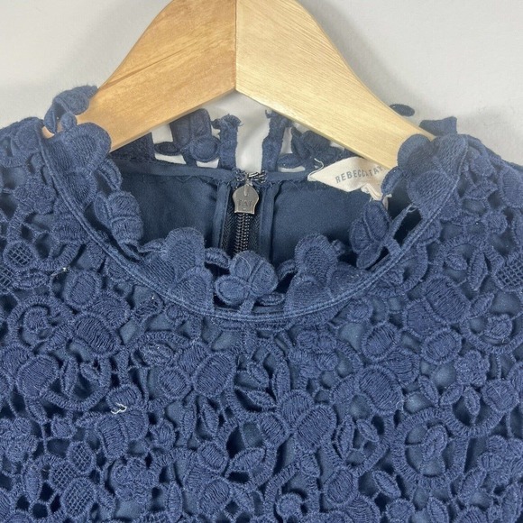 Rebecca Taylor Navy Crochet Lace Dress Size 2 Flutter Sleeve Cocktail - Picture 3 of 11